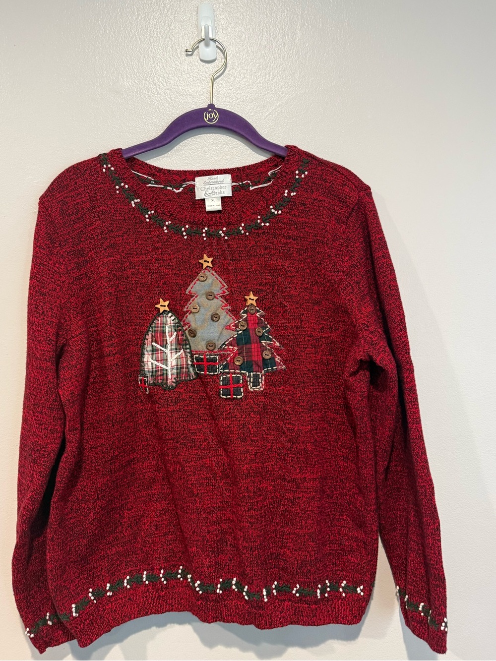 Vintage 2005 Christopher & Banks Red Crewneck Christmas Sweater 100% Cotton